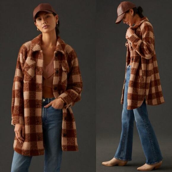 Greylin Plaid Shacket Copper Brown Plaid Anthropologie Coat size S - Picture 1 of 10